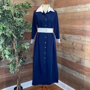 BRITISH LADY Vintage 1960’s Blue White Button Down Dress